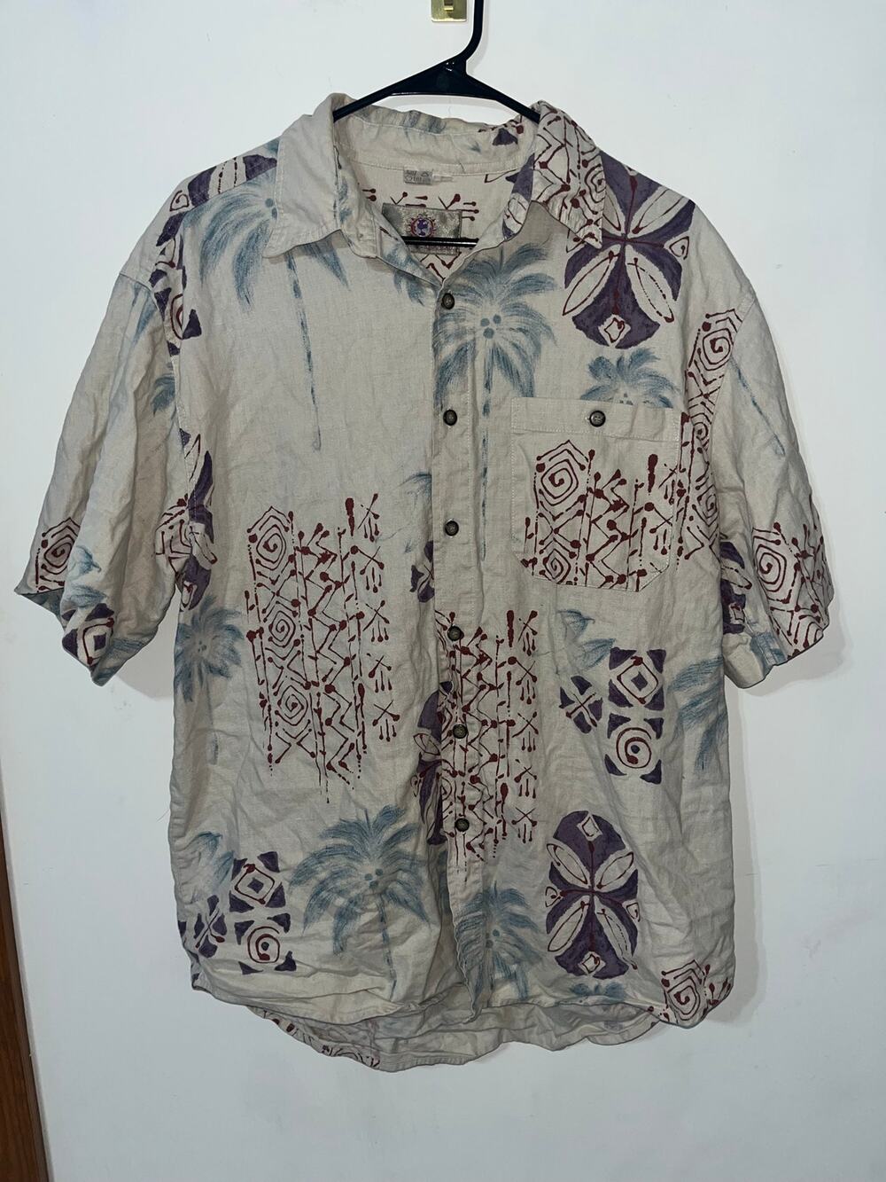Vintage Territory Ahead Casual Linen Cotton Blend Button Down Shirt Mens L